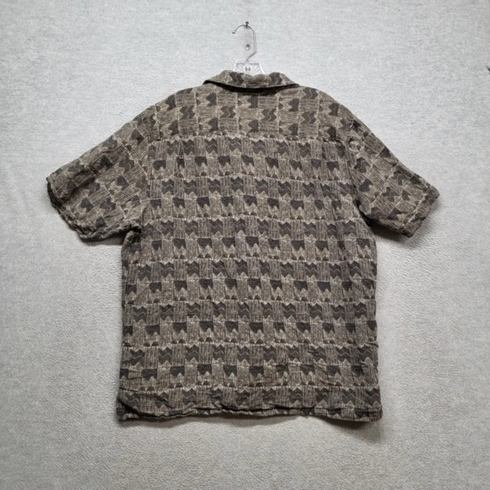Batik Bay Men Button Up Shirt XL Gray‎ Black Beige Silk Geometric Casual Button